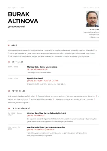 Çevre Mühendisi CV Örnekleri cv indir
